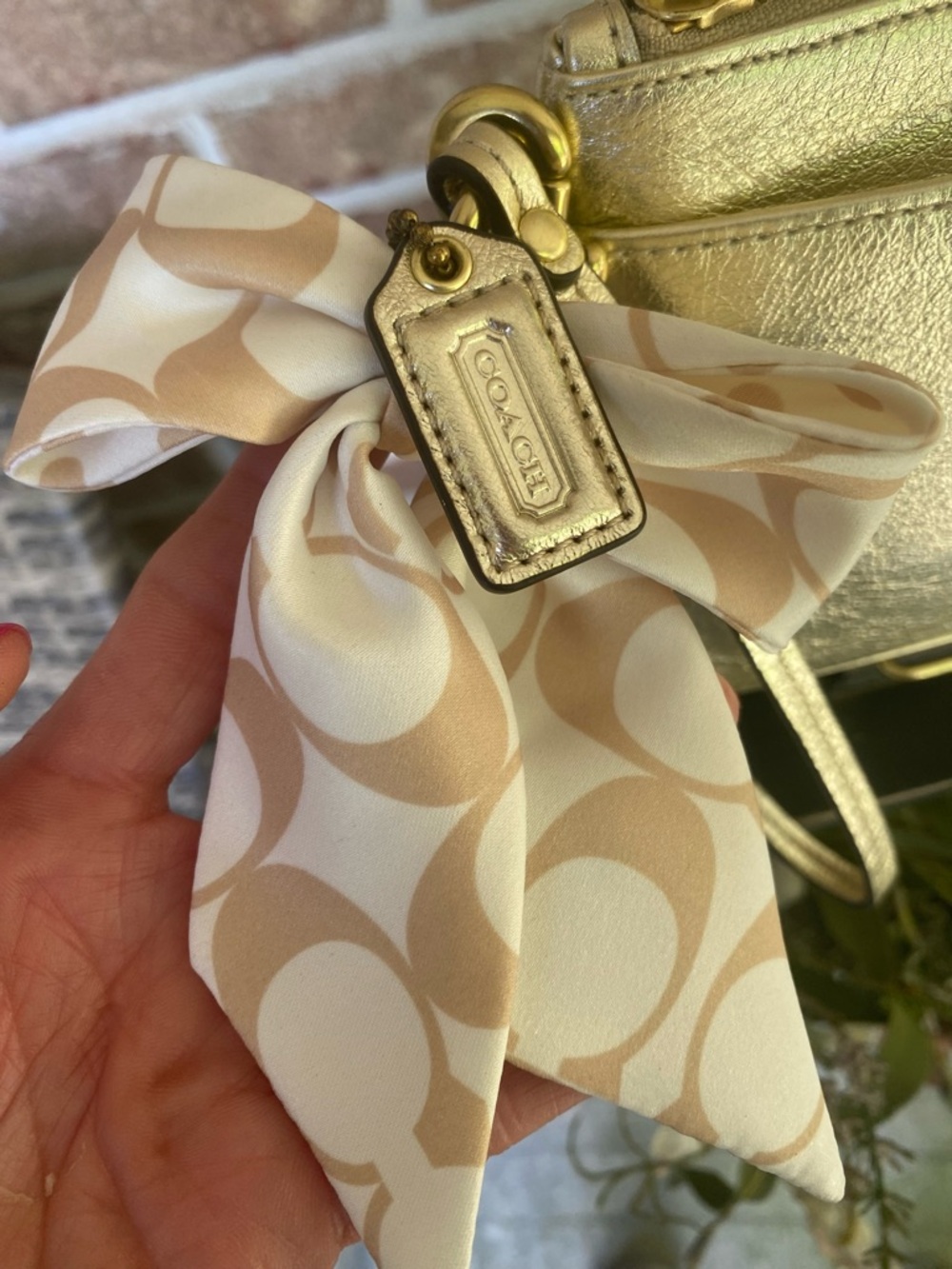 Coach Metallic Gold Leather Wristlet with Scarf Accent - Picture 4 of 8